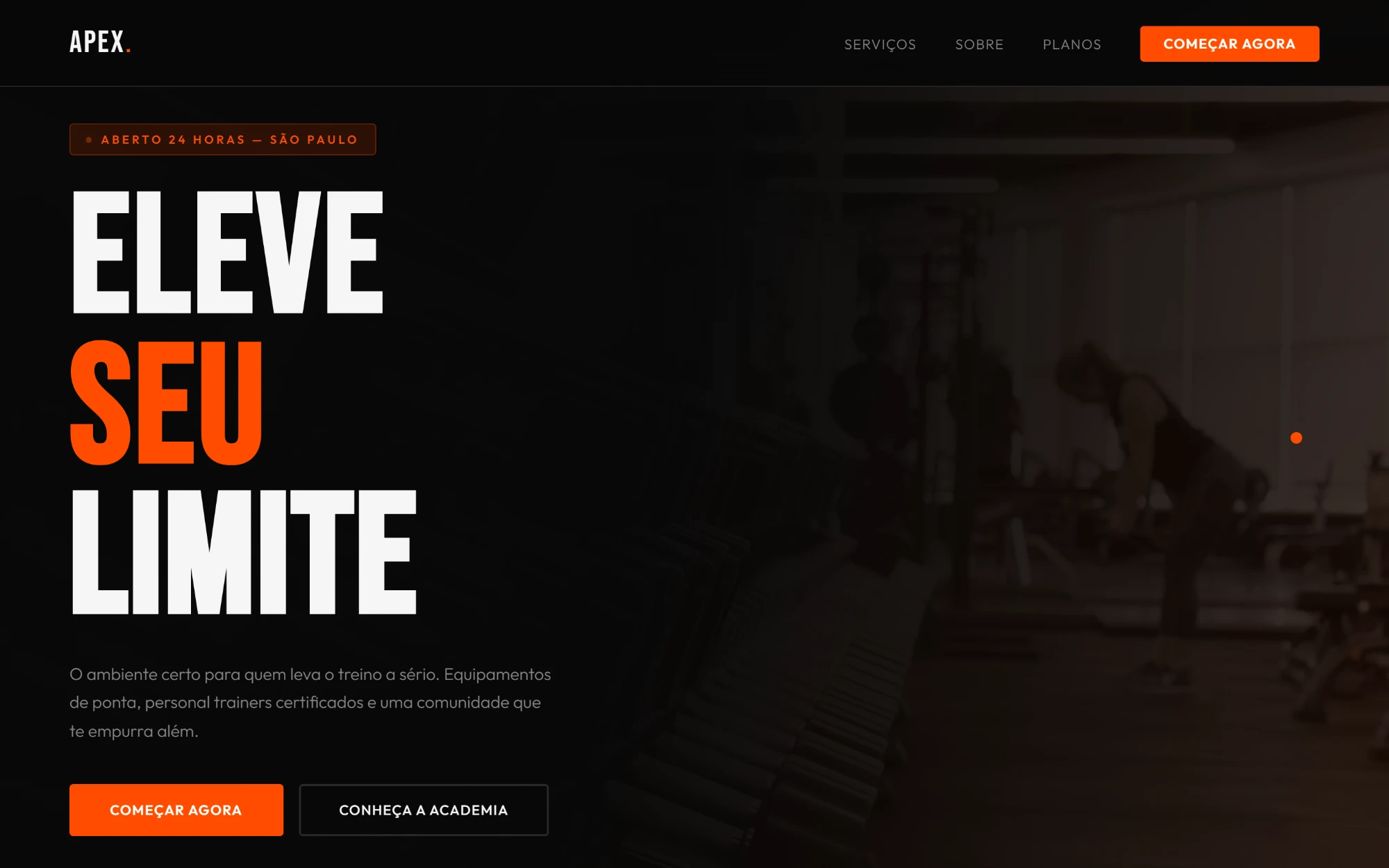 Página inicial da landing page Apex Gym